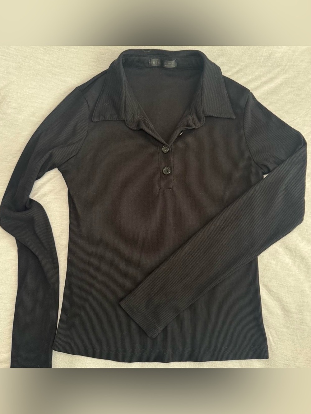 SHEIN Black Long Sleeve Ribbed Polo Top